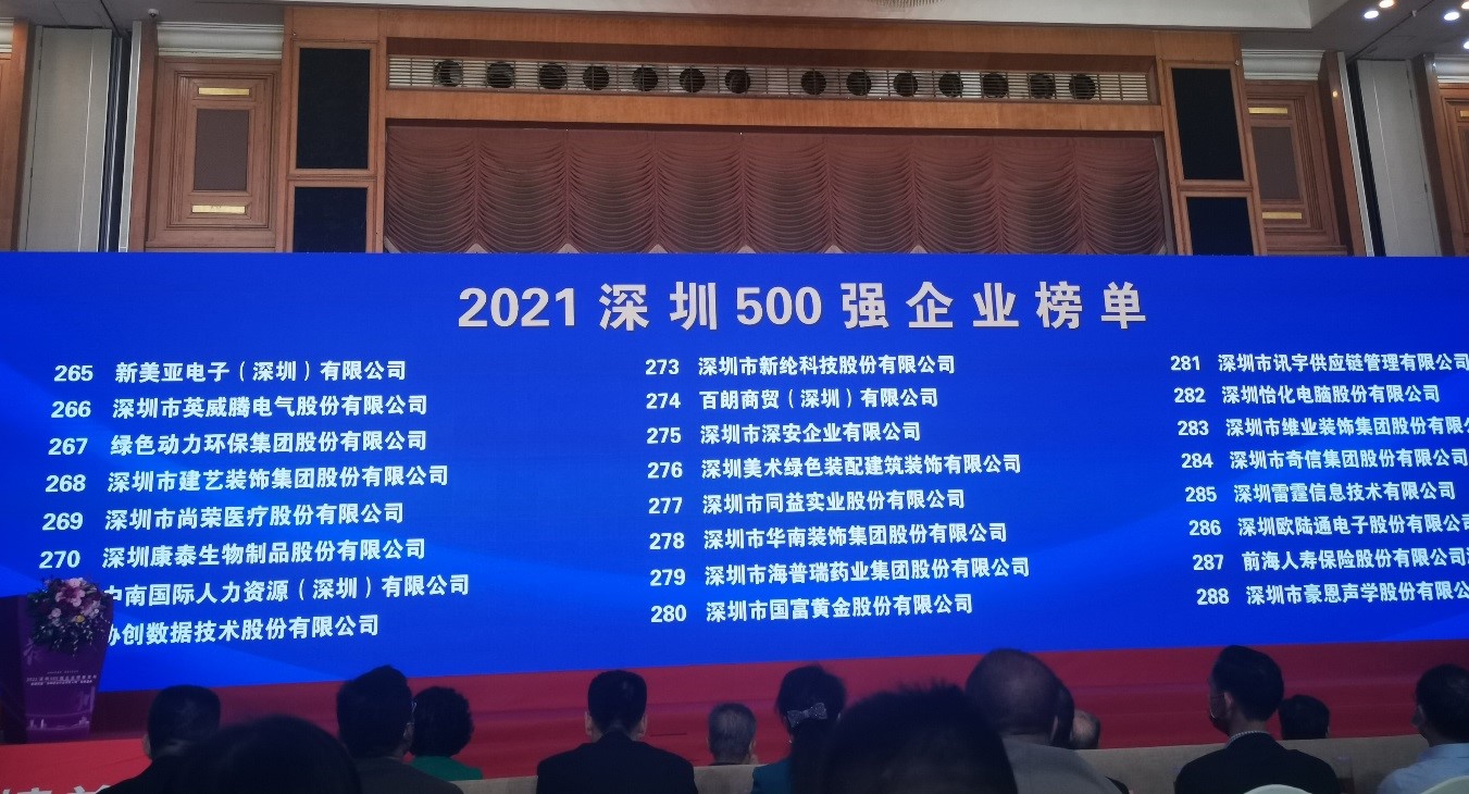 okpay钱包上榜2021深圳企业500强